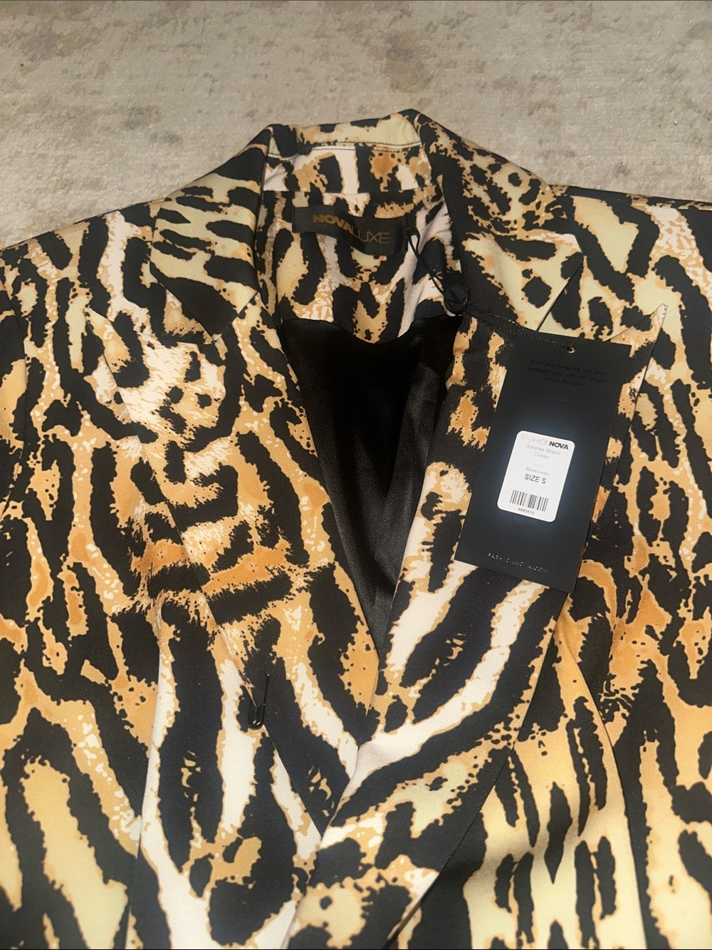 Fashion Nova Leopard Print Feather Trim Midi Dress - Black, Tan, White - Picture 3 of 3